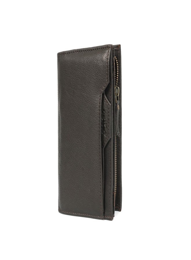 Celtic Genuine Leather Long Clutch Wallet with Snap Closure & Wrist Strap - Brown - Image 3